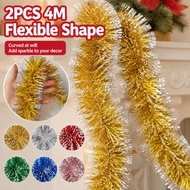 2PCS Colorful Christmas Tinsel Strand 4M Total Metallic Tinsel for Room Backdrop Festival Layout