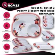 Set of 6 / Set of 2 High Quality SQ Peachy Blossom Opal Glass Dinnerware Set - Plate / Bowl / Pingga