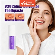 V34 Colour Corrector Purple Toothpaste - Teeth Whitening Stain Removal for Bright White Smile