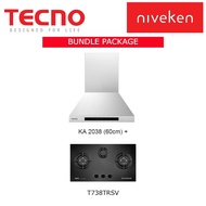 (HOOD + HOB) Tecno KA 2038 (60cm) Chimney Cooker Hood  + Tecno T 738TRSV 3-Burner 70cm Tempered Glass Cooker Hob