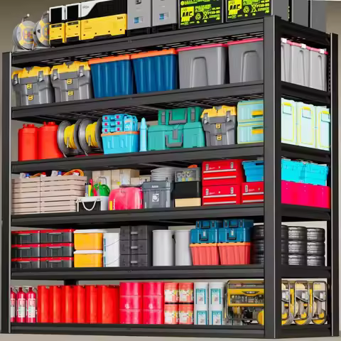65" Wide Heavy Duty Garage Shelving Units, 6-Tier Deep Storage Shelves,Black Metal Garage Shelves,St