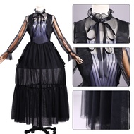 Halloween Adams Family Cosplay Black Dress Costume