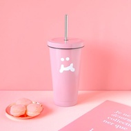 H仔不鏽鋼吸管杯 500ml - 時尚粉