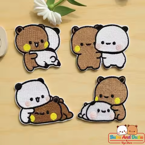 4Pcs Panda Bubu And Yier Embroidery Patch Bubu And Dudu Stickable And Sewable Fabric DIY Clothing, B
