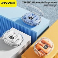 限時下殺 - 台灣NCC認證Awei T86半入耳式ENC降噪迷你小巧藍牙耳機高清通話音樂長續航