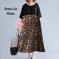 COD INDOFEB DRESS LIA OVERSIZE FASHION WANITA JUMBO/ GAUN MOTIF MACAN TUTUL LEOPARD / BAJU PESTA KAS