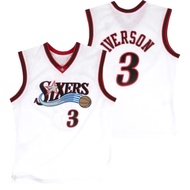 IMPORTED EMBROIDERY OF CLASSIC PHILADELPHIA SIXERS 76ERS 3 ALLEN IVERSON WHITE BASKETBALL JERSEY