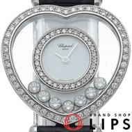 蕭邦 Happy Diamonds 心形腕錶，鑲鑽錶圈，7 顆鑽石，Happy Diamonds 20/4516，附錶盒、保固卡，K18WG/皮革錶帶，女士腕錶，銀色，拋光，成色極佳 [二手]