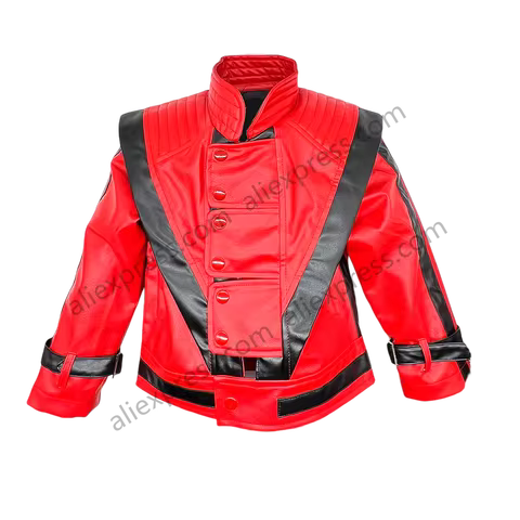 Michael Joseph Jackson Leather Red Thrilling Jacket, Suitable for 5-12 Year Boys Girls Kids ,Hallowe