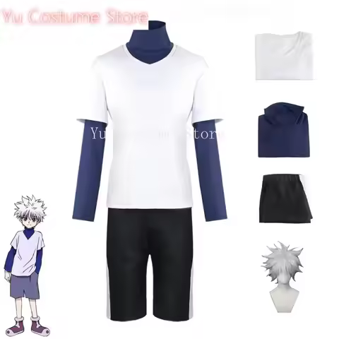 x Hunter Killua Zoldyck Costume Number 99 Badge HalloweenChristmas Party Cosplay Suit Shirt Short W4