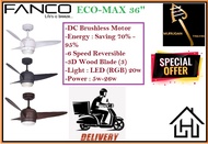 Fanco ECO-MAX 36-INCH DC CEILING FAN W/ LED LIGHT / Express Delivery