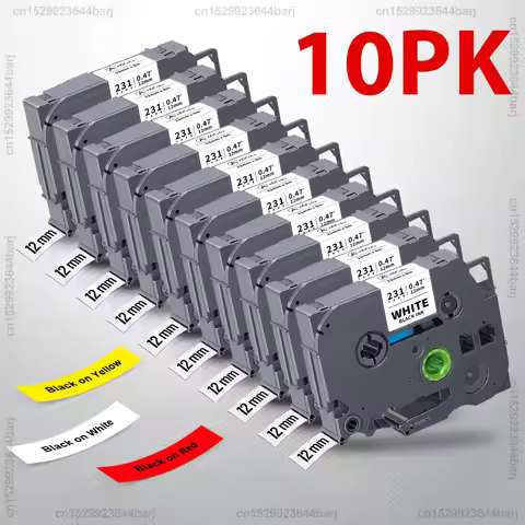 5Pcs/10Pcs TZe231 Compatible with Brother P-Touch TZe-231 Tape 12mm 231 Laminated Black on White for