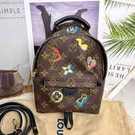 LV Palm Springs 棕色拼多色 老花拼鑰匙印花 塗層帆布 mini 雙肩包