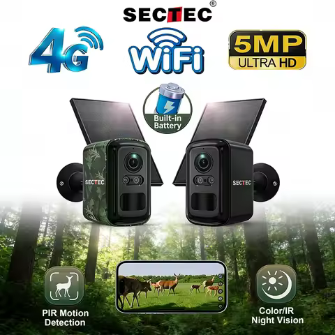 Sectec 5MP Mini Solar 4G Camera Outdoor Surveillance Camouflage Color WiFi Security Camera PIR Detec