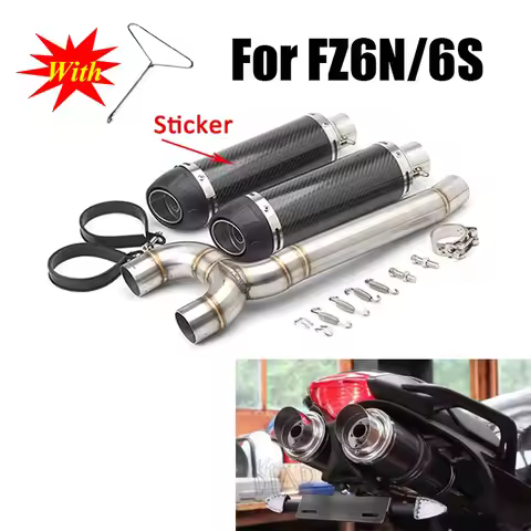 For FZ-6N FZ-6S FZ6 FZ6S FZ6N 51mm Motorcycle Carbon Fiber Exhaust Elbow Middle Link Pipe Escape Mot