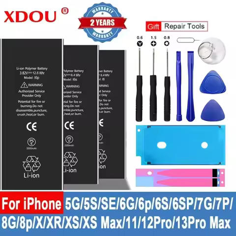 XDOU Battery For iPhone 5S SE 2 6 6S 7 8 Plus X XR XS 11 12 13 Pro Max Replacement Bateria IP6S 6G 7