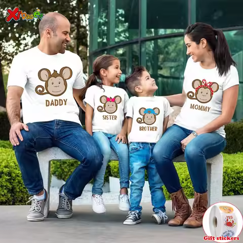 Birthday Girl T Shirt Monkey Party Shirt Kids Family Matching Outfits Custom NameT-shirt 3rd 4 Years