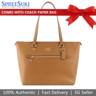 Coach Handbag With Gift Paper Bag Tote Shoulder Bag Gallery Tote Light Saddle Brown # F79608