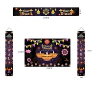 【Ready Stock] Deepavali Happy Diwali Background Cloth Banner Couplet Festival Decoration Banner Set 