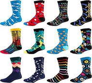 Men's Colorful Dress Socks - Fun Patterned Funky Crew Socks For Men - 12 Pack