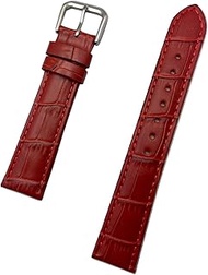 18mm Red Genuine Leather Watch Band | Square Alligator Crocodile Grained, Lightly Padded Replacement