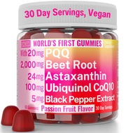 Ubiquinol CoQ10 PQQ Astaxanthin Beets Gummies, Super Mitochondrial ATP Supplements Soft Chews Liquid
