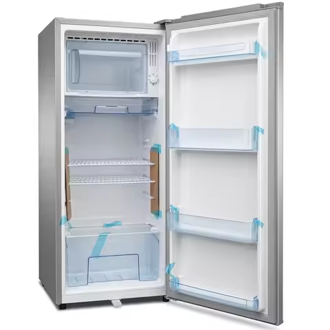 150L Upright Refrigerator with Freezer - Inverter Frost-Free Compact Fridge, Silver Stainless Steel 