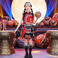 Children Performance Costume Red Black Embroidery Suit Hani Costume Thailand Cambodia Malaysia