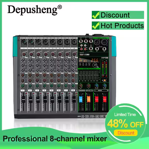 Professional Audio Mixer Depusheng MG8 8 Channel Sound Board Console DJ Mixing Desk System Interface