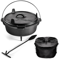 Uno Casa 6Qt Cast Iron Camping Dutch Oven with Lid Lifter and Storage Bag - Cast Iron Dutch Oven Pot