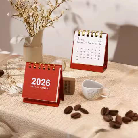2026 Desk Calendar, Retro Mini Calendar Desktop Ornament, Student Portable Coil Calendar Planner