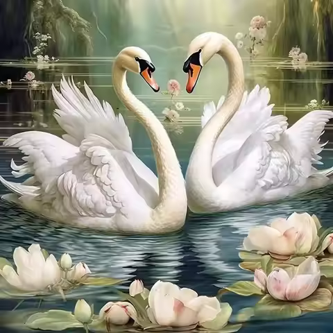 CHENISTORY 5D DIY Diamond Painting Swan Cross Stitch Kit Diamond Embroidery Animal Pictures Of Rhine