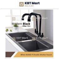 BLITON Stainless Steel SUS304 Modern Black Double Kitchen Faucet Sink Tap Pillar Mounted Kepala Paip Air Sinki Dapur