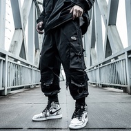 Harajuku Paratrooper Pants Men's clothes Loose Trendy Hip Hop Drawstring Cargo Pants Multi-pocket Dr