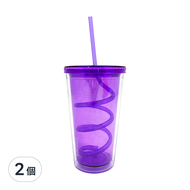 Skater 塑膠水杯附蓋+彎曲吸管  紫色  2個