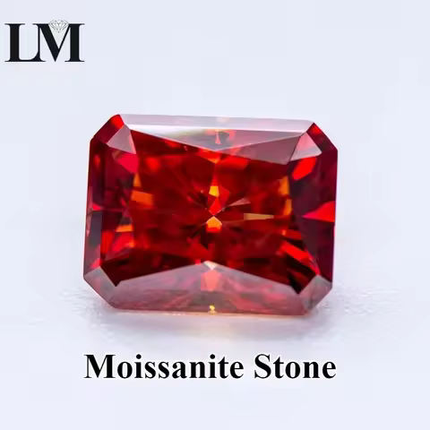 Moissanite Stone Garnet Color Radiant Cut Gemstone Lab Grown Diamond Charms DIY Ring Necklace Earrin