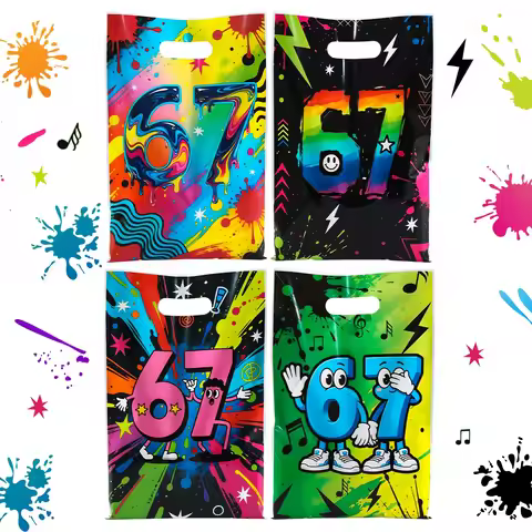 10/20/50pcs 67 Meme Gift Bags with Handles Unique Colorful Designs Vibrant Splash Party Favor Gift B