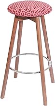 Grande Stool, Wool Fabric, Made in Italy, Solid Wood, Height 28.7 inches (73 cm), Walnut/Halo Red