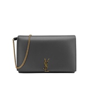 YSL 品牌金Logo Woc 手拿/斜背兩用包(669921-灰)