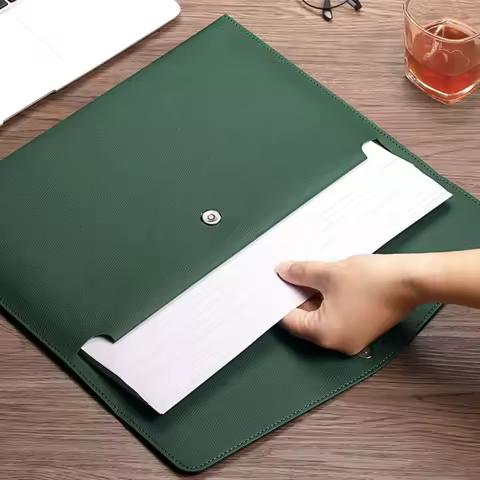A4 File Folder PU Leather Document Holder Waterproof Portfolio Envelope Folder Case Magnetic Button 