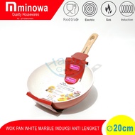 MINOWA 20CM WOK PAN/ FRYING PAN WHITE MARBLE INDUCTION NON-STICK