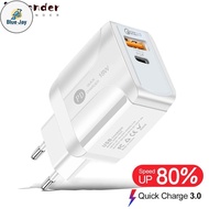 BJ Type C Charger Adapter, 18W US/UK/EU Plug Fast Charger Head, 2PD+3USB PD QC3.0 5V3A USB Charger C