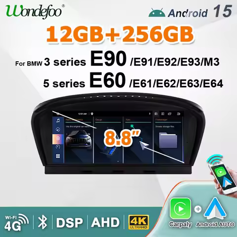 8.8'' Wireless Carplay Android 15 Auto Car radio Screen FOR BMW 3/5 Series E60 E61 E63 E64 E90 E91 E
