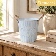 [flameer1] SiaBiced Floral Pail Light Blue Decorative Floral Pail Rope Handles Vintage Tin Pail