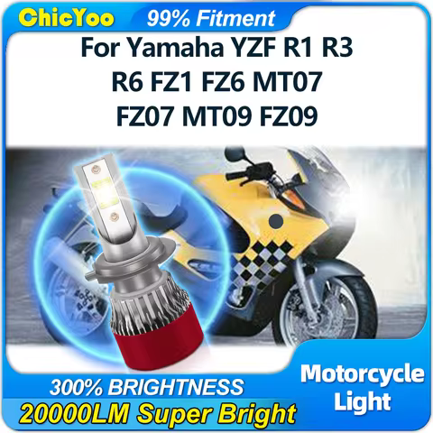 H7 LED Motocycle Headlamp 6000K Super Bright 20000LM Moto Front Light 12V For Yamaha YZF R1 R3 R6 FZ