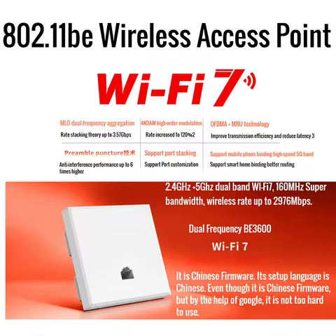 Thin BE3600 WiFi 7 Panel AP 2.5G RJ45 Port, 3571Mbps in Wall AP WiFi7 project Indoor AP 802.11be Acc