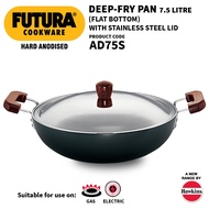 Hawkins Futura 7.5 Litre Deep Fry Pan, Hard Anodised Kadai with Stainless Steel Lid, Flat Bottom Kad