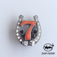 Denim Good Partner Lucky 7 Diamond Belt Buckle Horseshoe Shape < Lucky 7 > Western Style Embossed Be