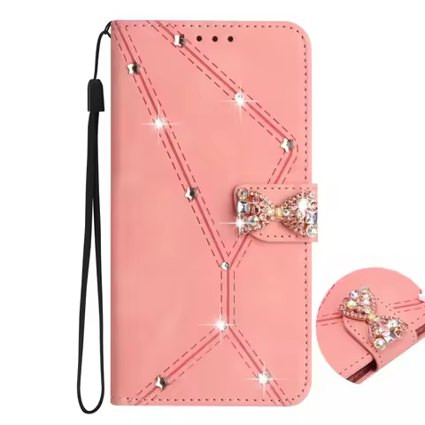 Rhineston Wallet Case For Asus ZenFone 9 8 ROG Phone 6 Pro 5 3 Luxury Bow Leather 3 Cards Holder Ant