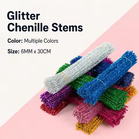 200/100 pcs 6mm x 30cm sequin fuzzy pipe cleaners, plush colorful wire sticks, DIY craft materials,